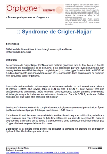 Syndrome de Crigler-Najjar (2022)